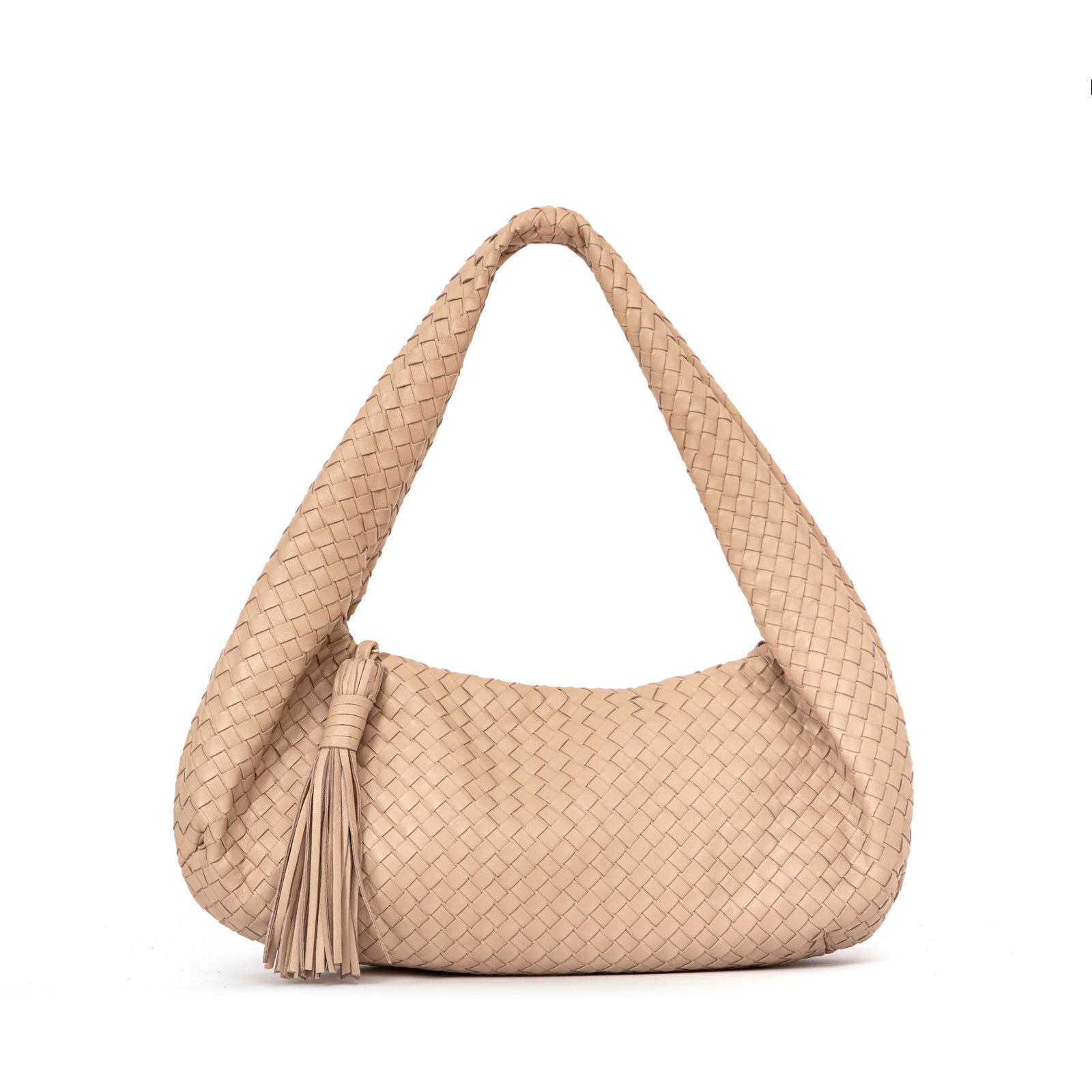 Artisans in India beautifully woven soft leather popular hobo.