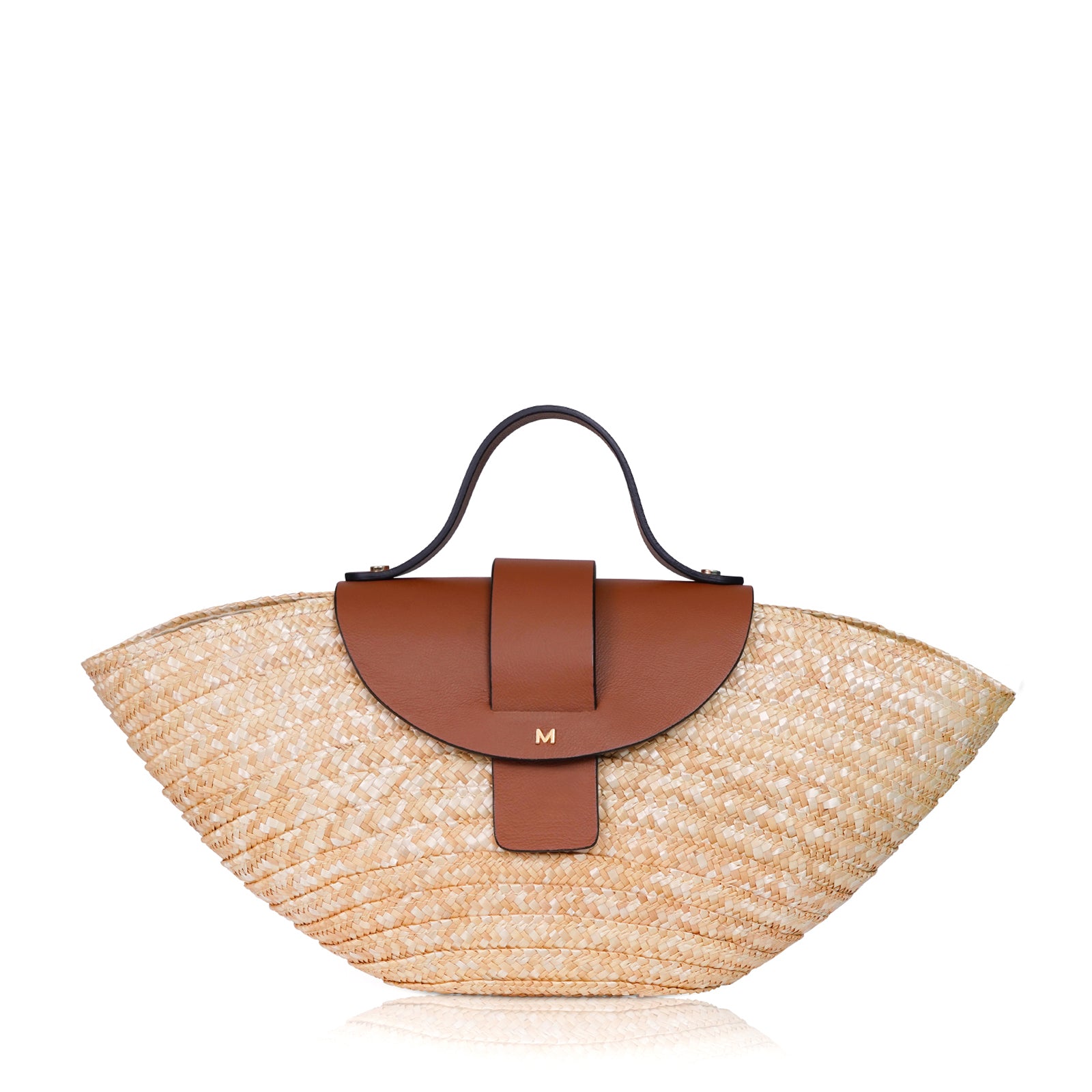 Straw Bag Long Flat Leather Handle with Detachable Inside