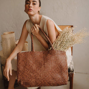 The Travel Elena Woven Handbag - Premium Leather