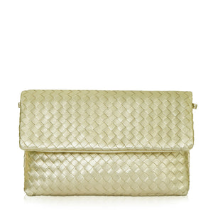 The Julia Woven Fold Over Clutch - Suede Leather