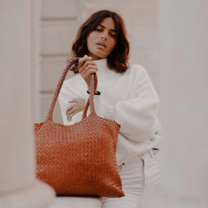 The Classic Elena Woven Handbag - Premium Leather