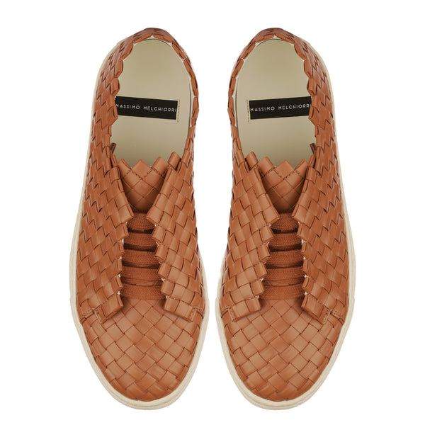 Woven leather sneakers womens top